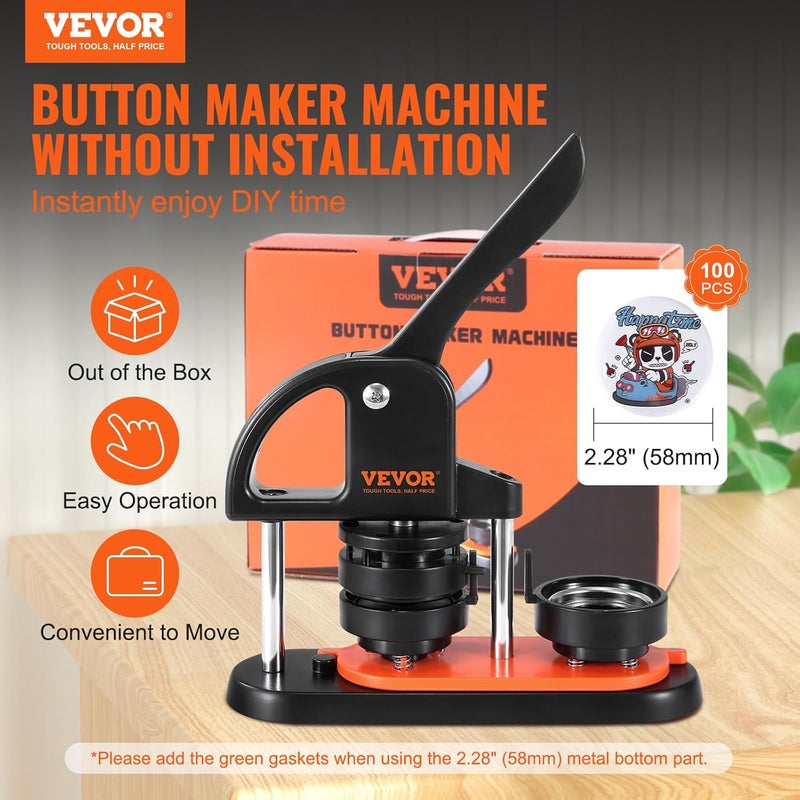 VEVOR Button Maker Machine, 2.25 inch/58mm Pin Maker with 100pcs Button Parts, Button Maker with Panda Magic Book, Ergonomic Arc Handle Punch Press Kit, for Children DIY Gifts and Christmas - Image 2